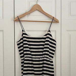 J. Crew Blouson Dress in Black and White Stripe with Spaghetti Straps